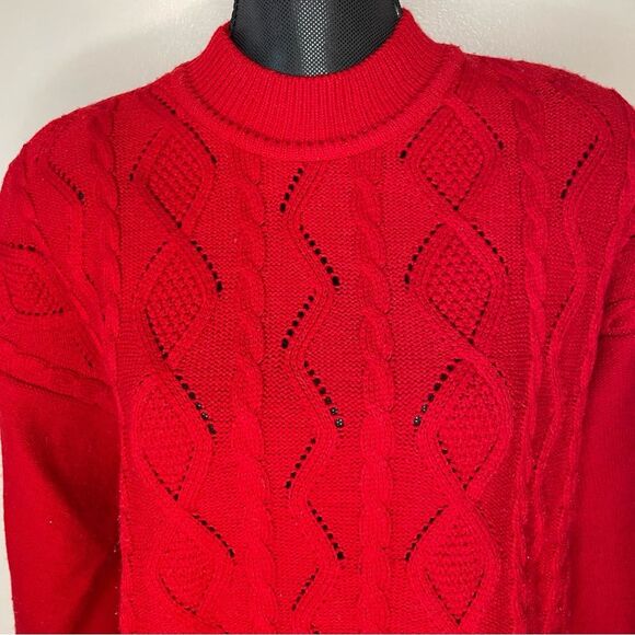 Katherine Marie Sweater Vintage Tassel Fringe Cable Knit Acrylic Red Size Large - Picture 2 of 10